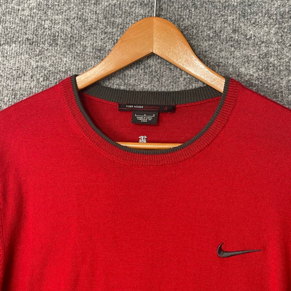 Vintage Nike Tiger Woods Collection Mens Red Merino Wool Blend Golf Sweater L